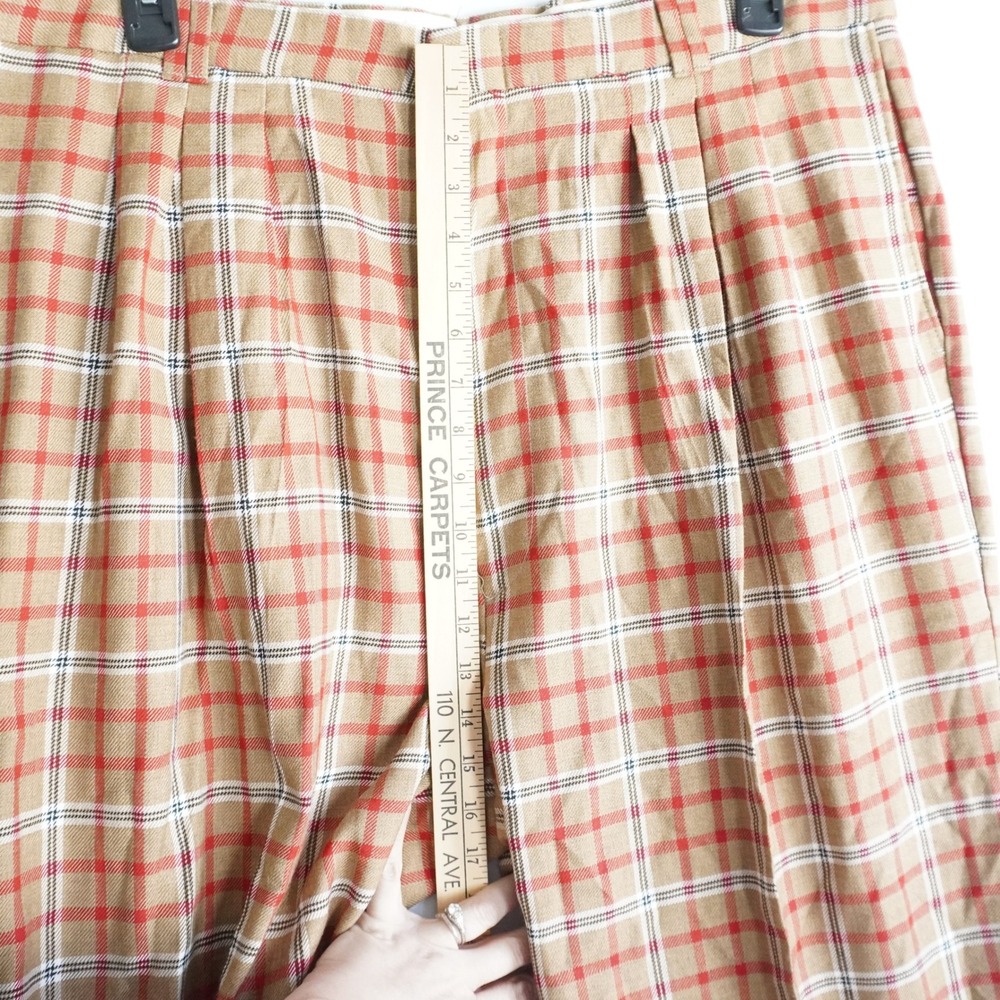 VTG Smokey Joe Pleated Plaid Trousers 40 Tan Orange Red Straight Leg Pants - Picture 4 of 12